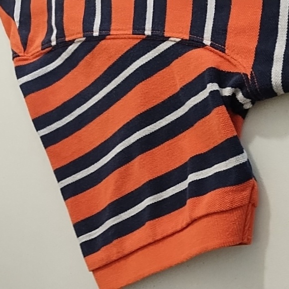 Chaps Men's Cotton Striped Polo Rugby Shirt in Orange Dark Navy Grey Stripes - Picture 8 of 13